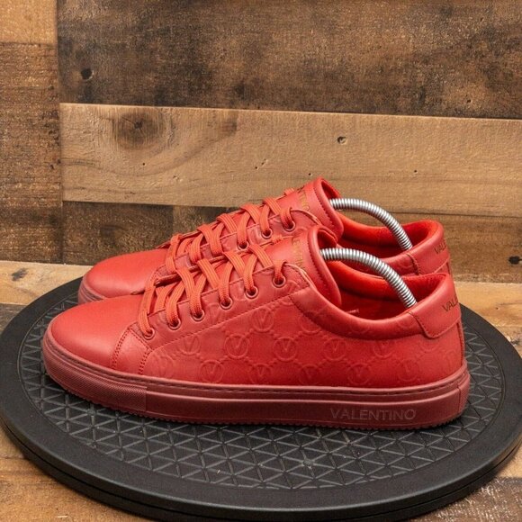 VALENTINO MONOGRAM RED LEATHER MENS SHOES SNEAKERS STREETWEAR LOW SIZE 9.5 - Picture 5 of 9